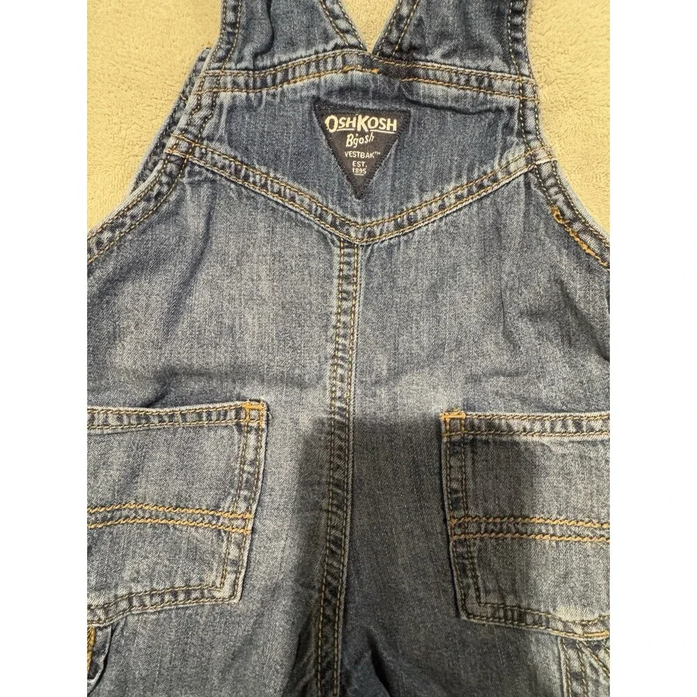 Y2K OshKosh B'gosh Vestbak Baby Girls 9M Blue Denim Overalls Floral Trim Spring